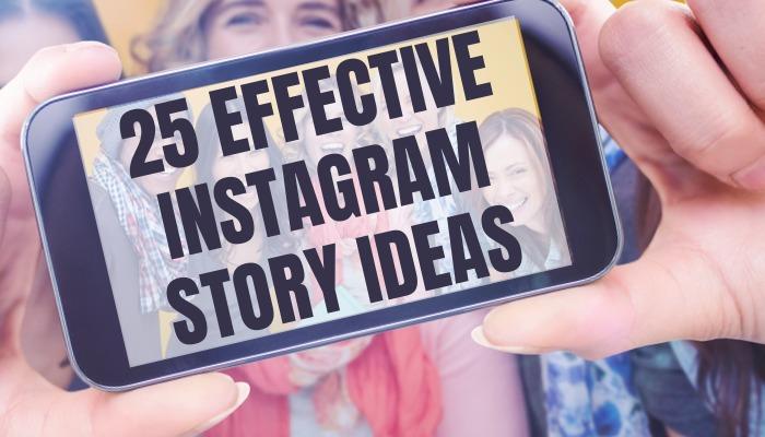 Uma mulher está segurando um tablet com o texto '25 ideias eficazes para stories do Instagram' na tela - 25 Ideias para Seus Stories do Instagram - Imagem